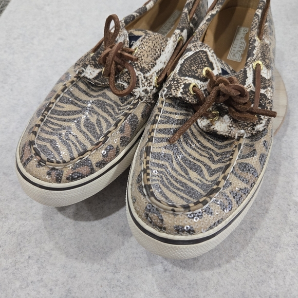 🐢 Sperry Top Sider Sequin Animal Print Boat Shoes Size 9 - Picture 3 of 12